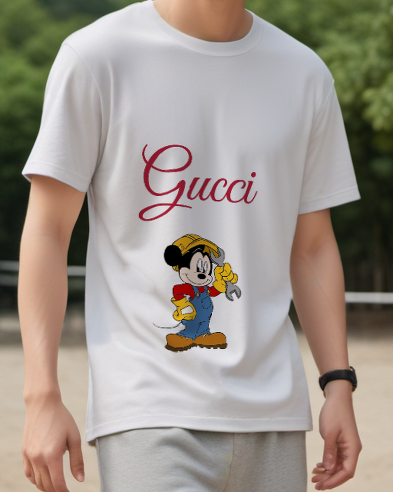 Light Gray Mickey Mouse Mechanic Holding Wrench Graphic T-Shirt - model wearing view