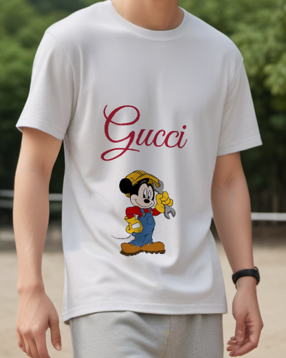 Light Gray Mickey Mouse Mechanic Holding Wrench Graphic T-Shirt - model wearing view