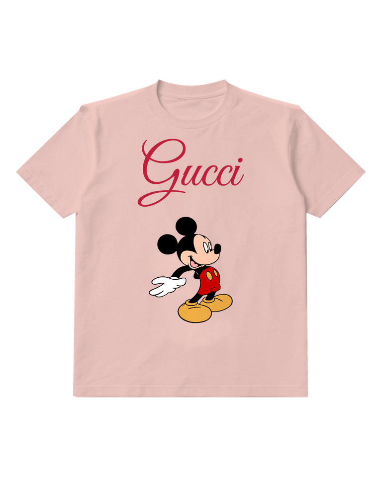 Blush Pink Mickey Mouse Waving Cheerfully Crew Neck Graphic T-Shirt - front product view