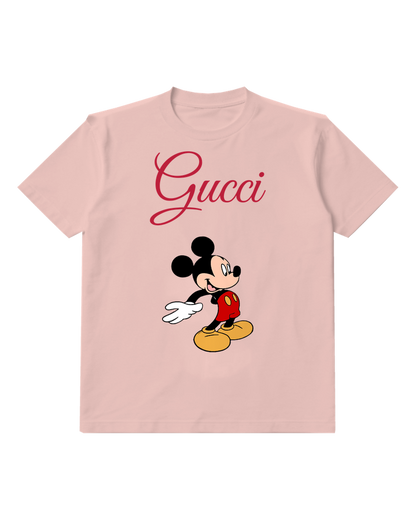 Blush Pink Mickey Mouse Waving Cheerfully Crew Neck Graphic T-Shirt - front product view