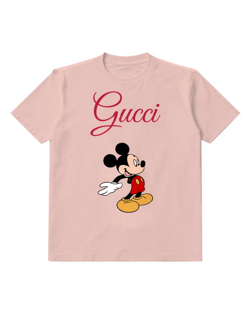 Blush Pink Mickey Mouse Waving Cheerfully Crew Neck Graphic T-Shirt - front product view