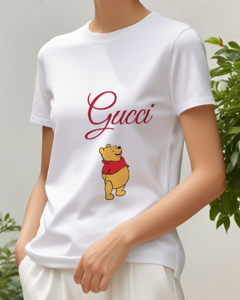 Light Gray Winnie The Pooh Standing Upright Graphic T-Shirt - model wearing view