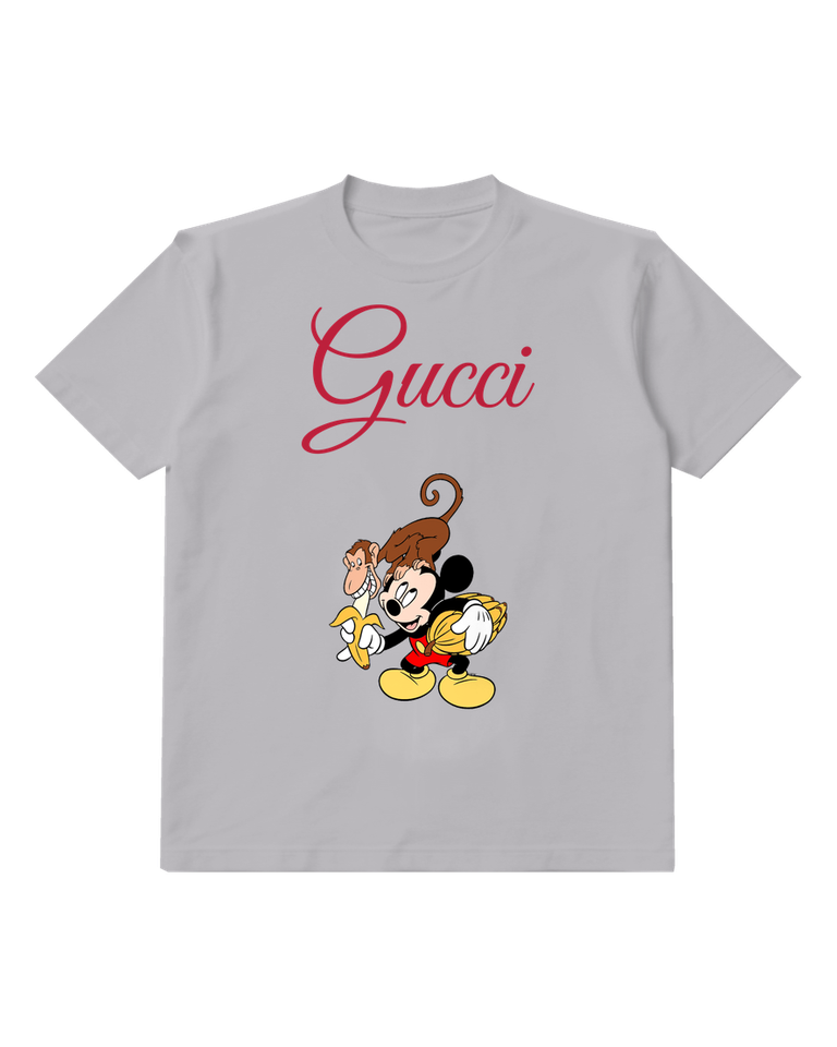 Light Gray Mickey Mouse With Monkey And Bananas Graphic T-Shirt - front product view