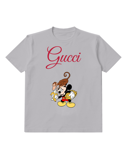 Light Gray Mickey Mouse With Monkey And Bananas Graphic T-Shirt - front product view