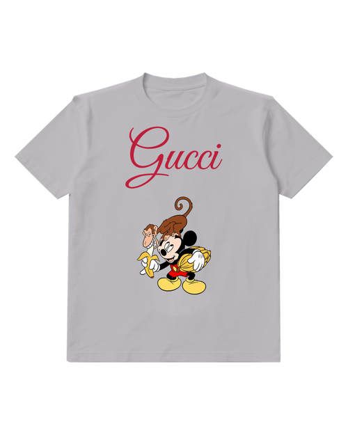Light Gray Mickey Mouse With Monkey And Bananas Graphic T-Shirt - front product view