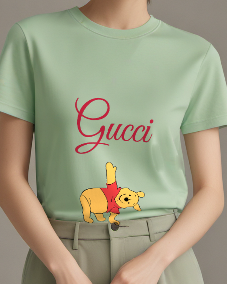 Sage Green Winnie The Pooh Stretching Graphic T-Shirt - model wearing view