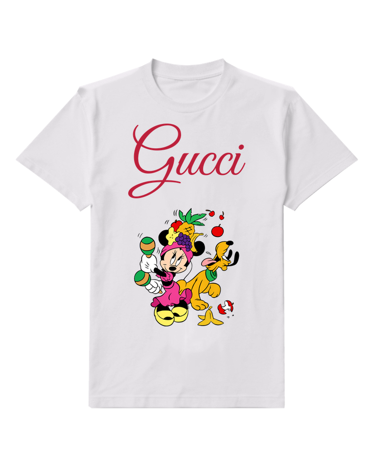 White Minnie Mouse Juggling Fruits With Pluto Graphic T-Shirt - front product view