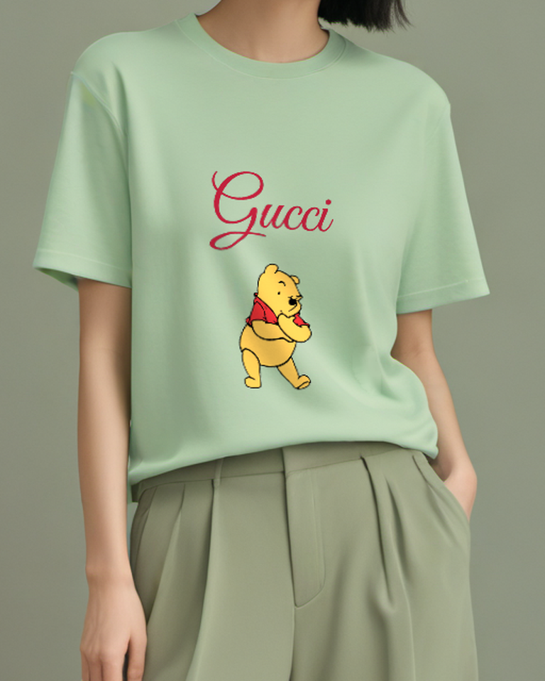 Sage Green Bear Walking Red Shirt Graphic T-Shirt - model wearing view
