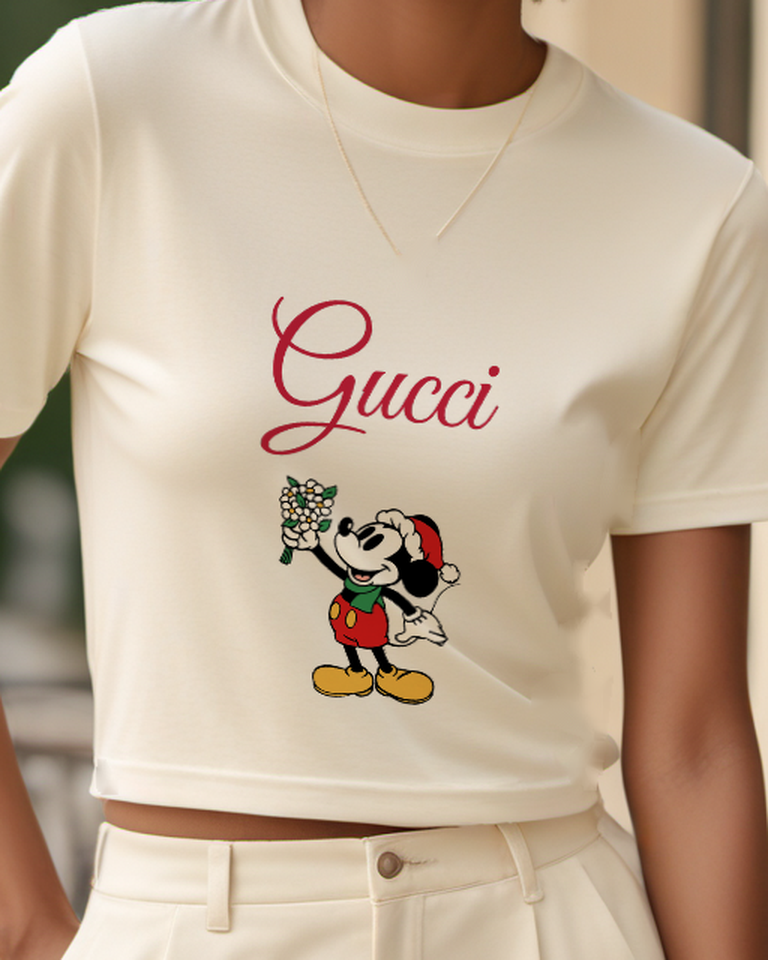 Ivory Mickey Mouse Holding Daisies Graphic T-Shirt - model wearing view