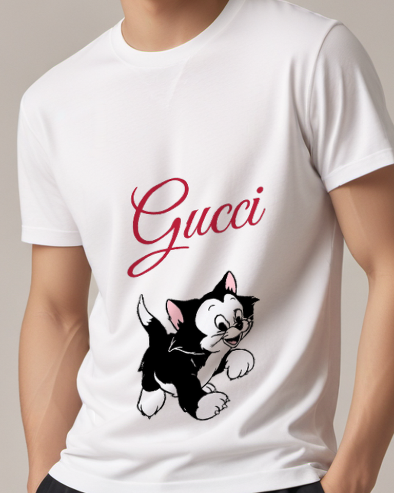 White Black And White Kitten Running Forward Graphic T-Shirt - model wearing view
