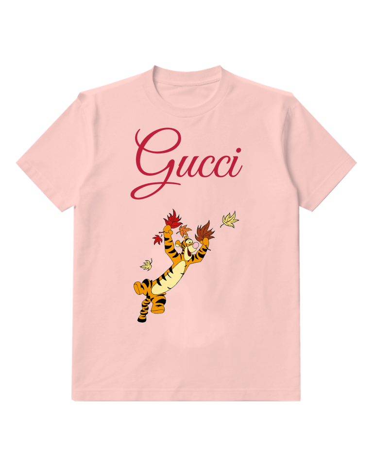 Blush Pink Tigger Jumping With Autumn Leaves Graphic T-Shirt - front product view
