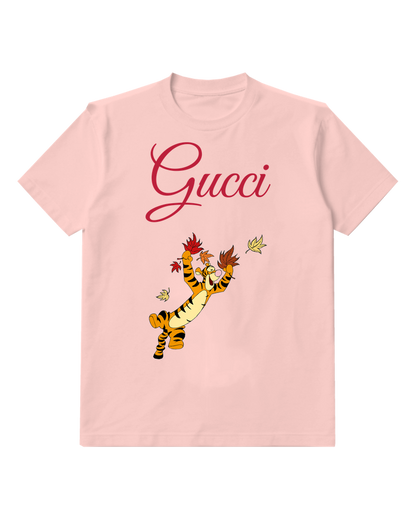 Blush Pink Tigger Jumping With Autumn Leaves Graphic T-Shirt - front product view