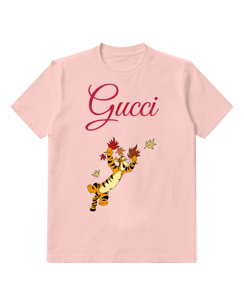 Blush Pink Tigger Jumping With Autumn Leaves Graphic T-Shirt - front product view