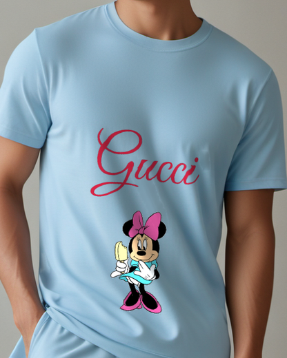 Dusty Blue Minnie Mouse Holding Ice Cream Graphic T-Shirt - model wearing view