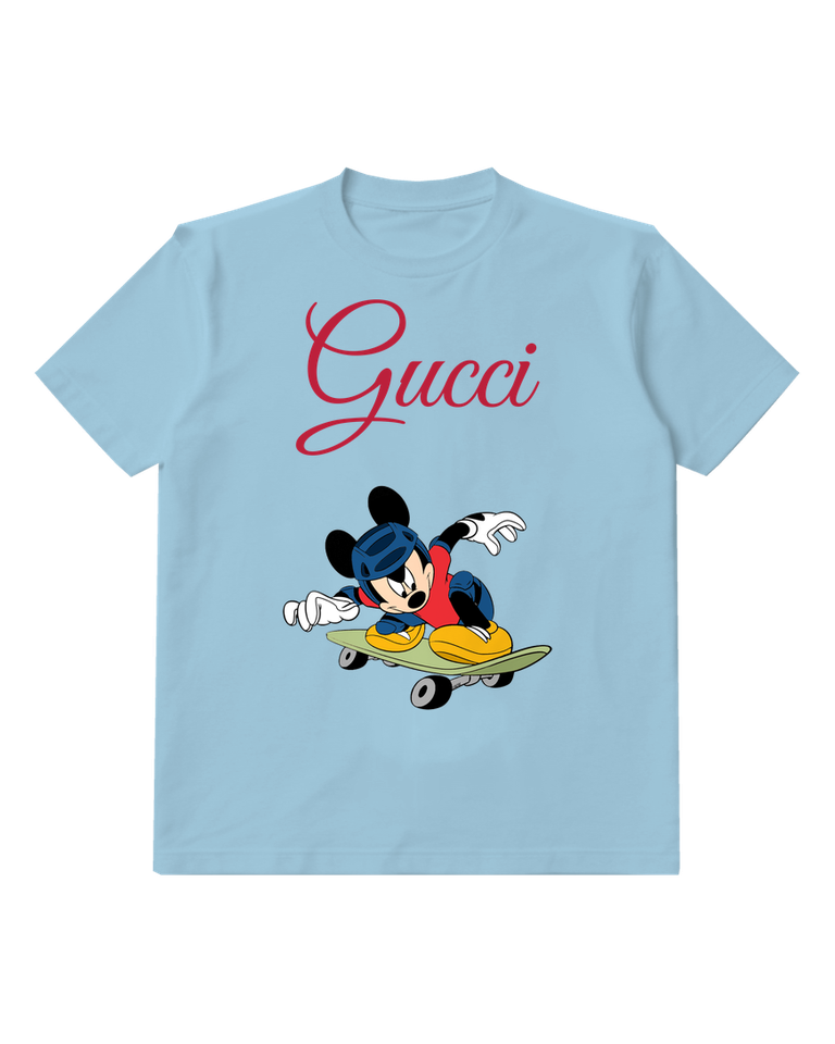 Sky Blue Mickey Mouse Skateboarding With Helmet And Pads Graphic T-Shirt - front product view