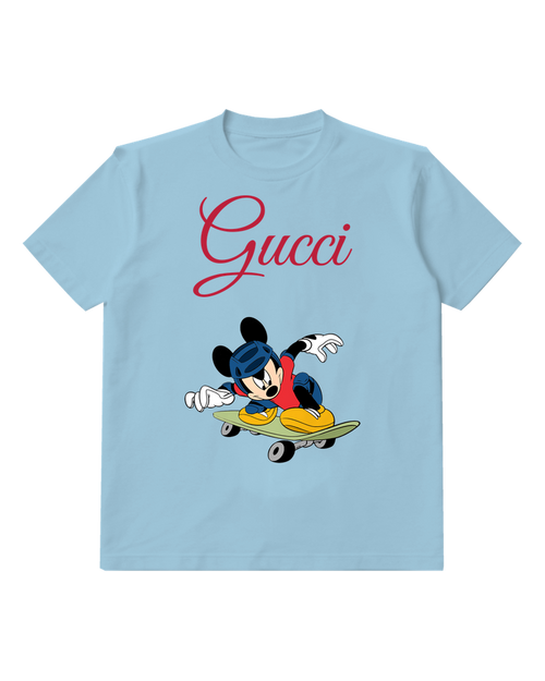Sky Blue Mickey Mouse Skateboarding With Helmet And Pads Graphic T-Shirt - front product view
