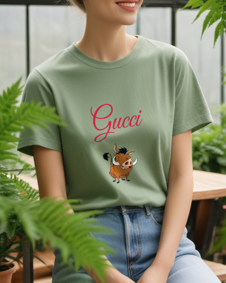 Sage Green Smiling Warthog Graphic T-Shirt - styled view 5