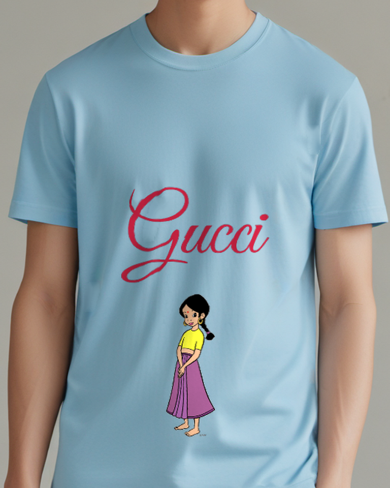 Sky Blue Yellow Top Purple Skirt Girl Graphic T-Shirt - model wearing view
