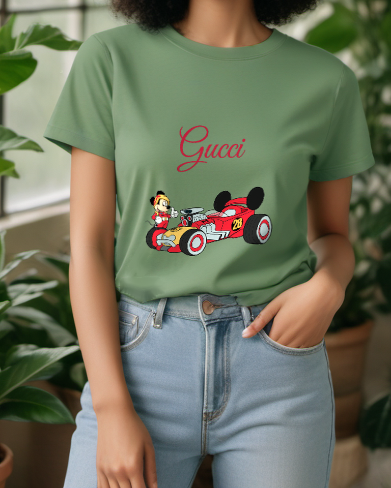 Sage Green Red Racing Car Mouse Graphic T-Shirt - styled view 5