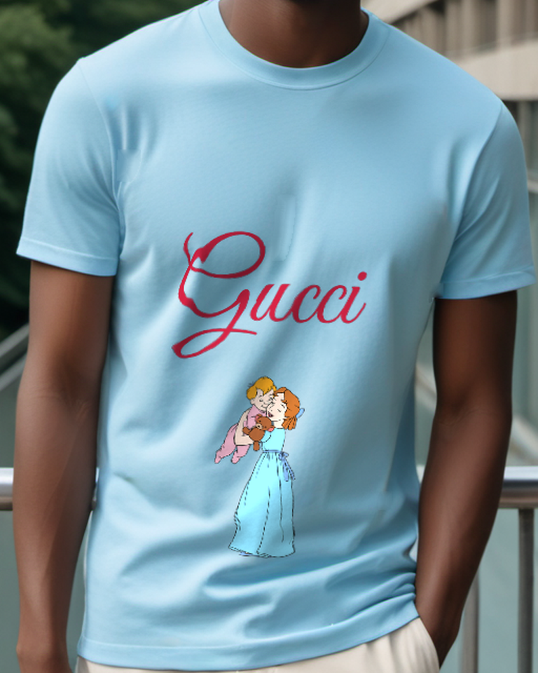 Sky Blue Blue Nightdress Girl With Teddy Graphic T-Shirt - model wearing view