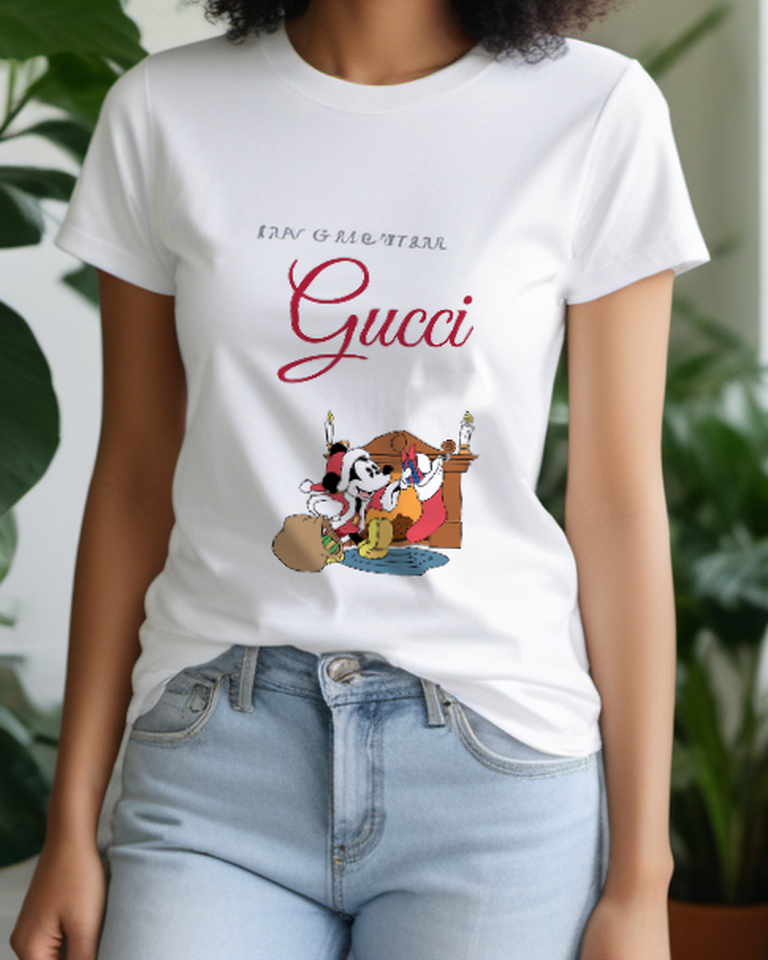White Holiday Fireplace Mouse Graphic T-Shirt - styled view 3