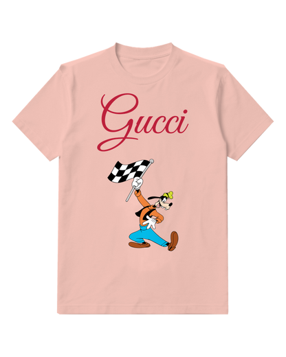 Blush Pink Goofy Racing With Checkered Flag Graphic T-Shirt - front product view
