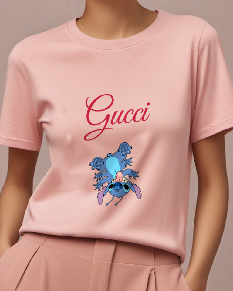 Blush Pink Stitch Upside Down With Limbs Spread Graphic T-Shirt - model wearing view