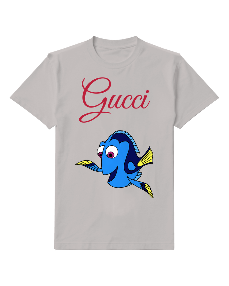 Light Gray Blue Fish Yellow Fins Graphic T-Shirt - front product view