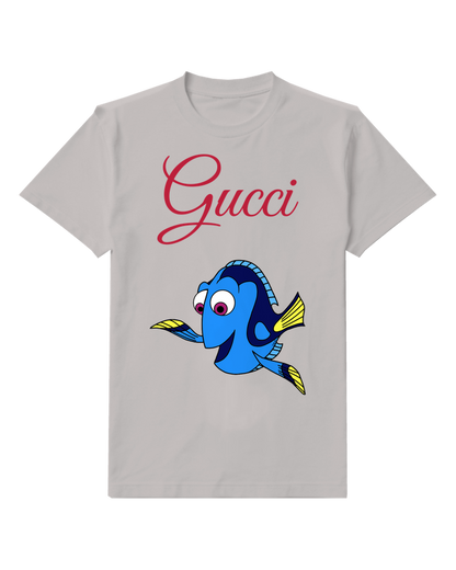 Light Gray Blue Fish Yellow Fins Graphic T-Shirt - front product view