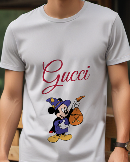 Light Gray Mickey Mouse As Wizard Holding Treat Sack Graphic T-Shirt - model wearing view