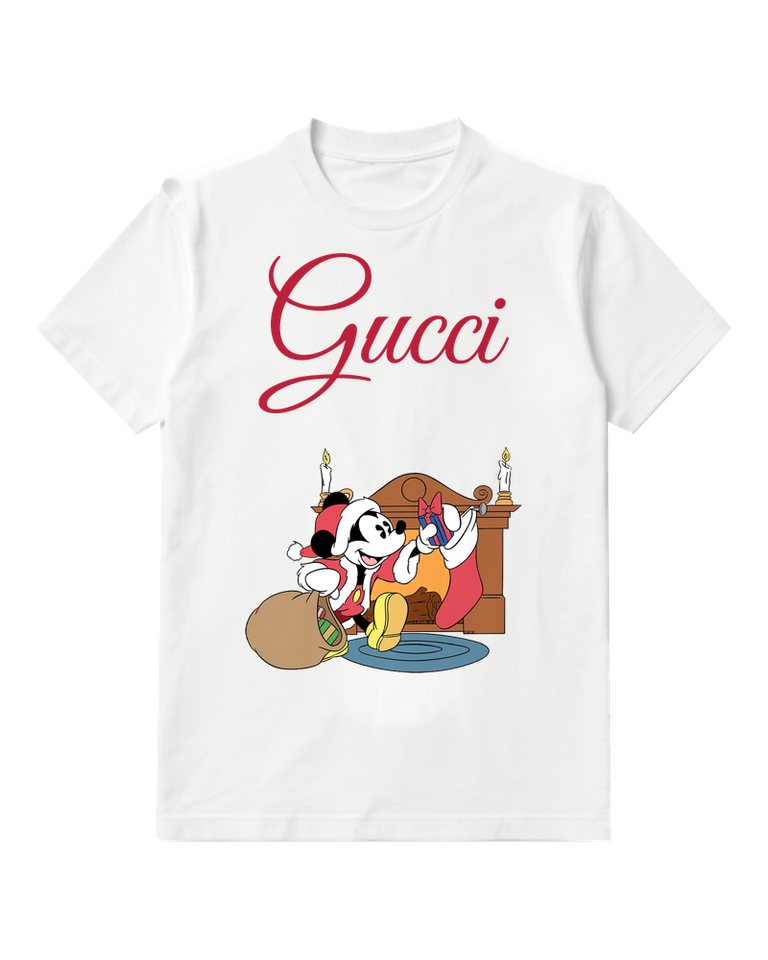 White Holiday Fireplace Mouse Graphic T-Shirt - front product view