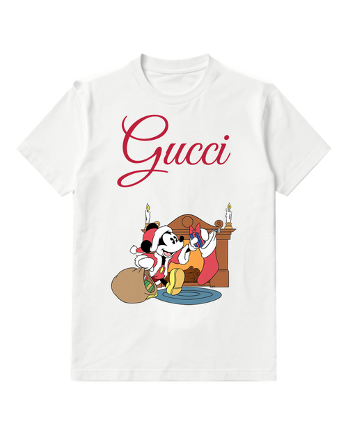 White Holiday Fireplace Mouse Graphic T-Shirt - front product view