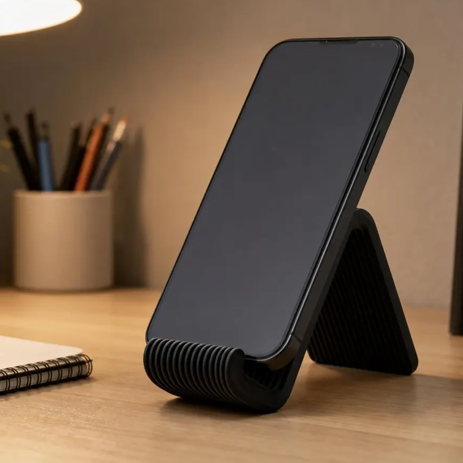 Sleek Ribbed‑Pattern Foldable Mobile Device Holder For Multi‑Scene Desktop Organisation