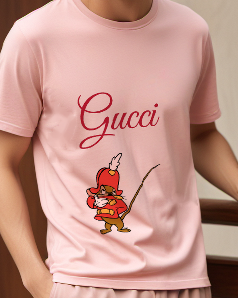 Blush Pink Timothy Mouse In Military Pose Graphic T-Shirt - model wearing view