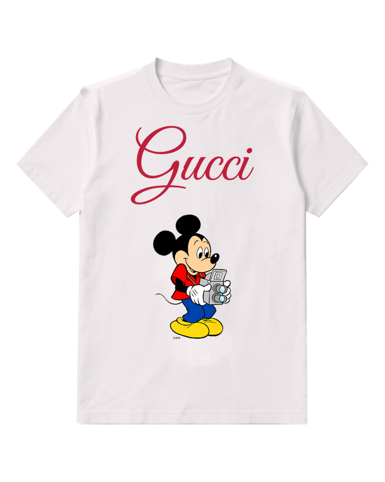 White Mickey Mouse Holding Camera Graphic T-Shirt - front product view