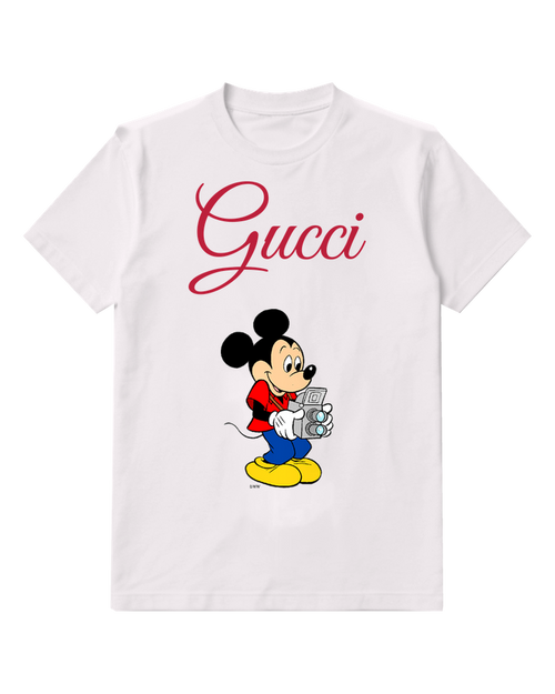 White Mickey Mouse Holding Camera Graphic T-Shirt - front product view