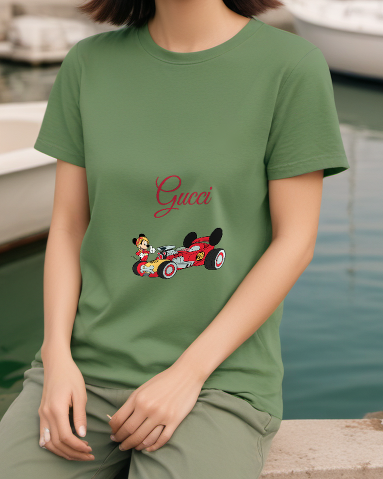 Sage Green Red Racing Car Mouse Graphic T-Shirt - styled view 1
