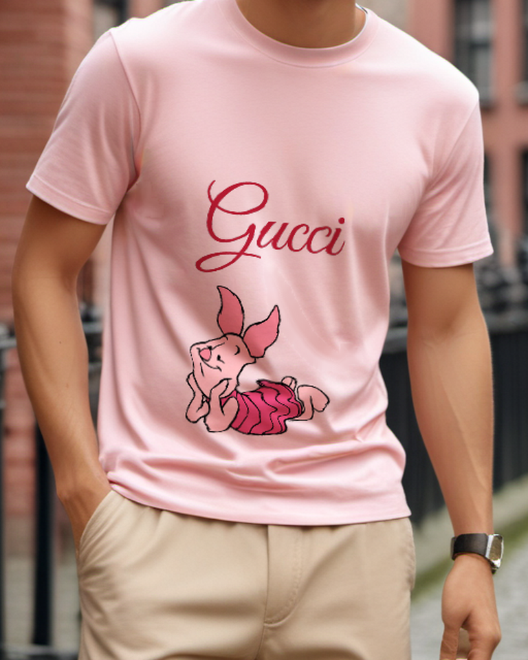 Blush Pink Piglet Lying On Back Graphic T-Shirt - model wearing view