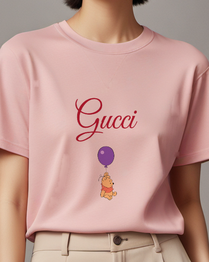 Blush Pink Bear Purple Balloon Graphic T-Shirt - model wearing view