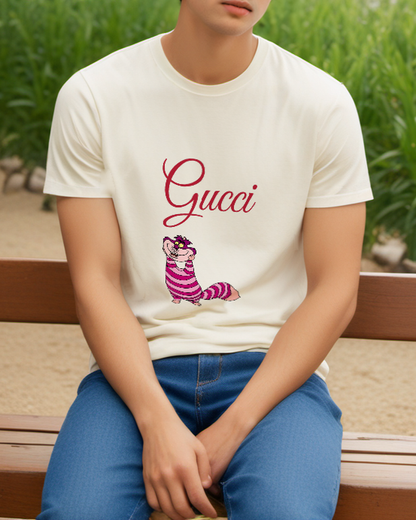 Ivory Purple Striped Grinning Cat Graphic T-Shirt - styled view 5
