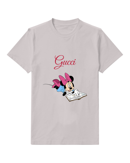 Light Gray Minnie Mouse Reading Book Graphic T-Shirt - front product view