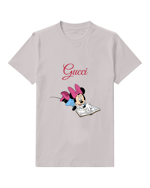 Light Gray Minnie Mouse Reading Book Graphic T-Shirt - front product view