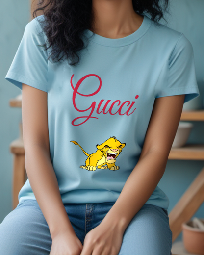 Sky Blue Roaring Lion Cub Graphic T-Shirt - styled view 3