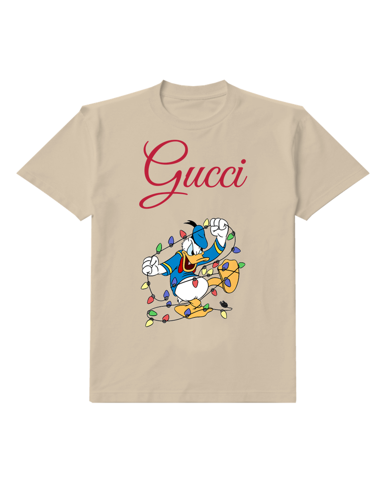 Beige Duck Tangled Holiday Lights Graphic T-Shirt - front product view