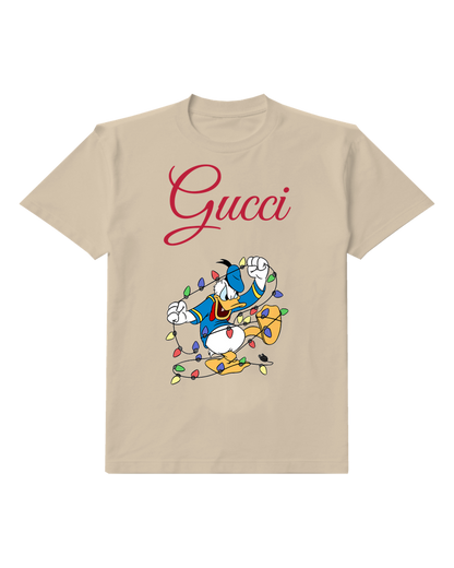 Beige Duck Tangled Holiday Lights Graphic T-Shirt - front product view