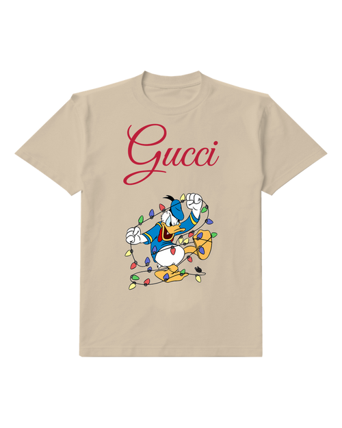 Beige Duck Tangled Holiday Lights Graphic T-Shirt - front product view