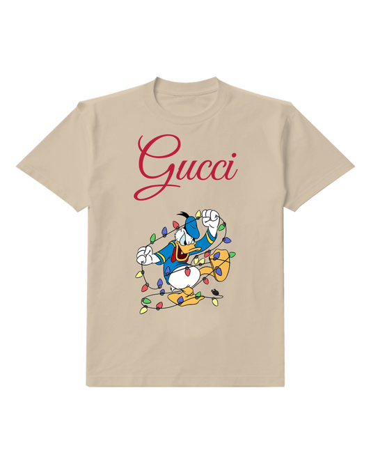 Beige Duck Tangled Holiday Lights Graphic T-Shirt - front product view