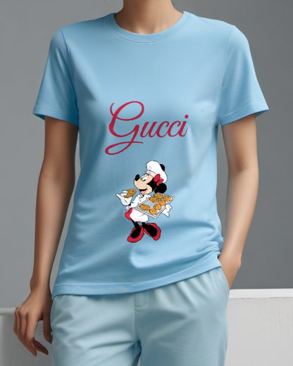 Sky Blue Minnie Mouse Baking Cookies Graphic T-Shirt - model wearing view