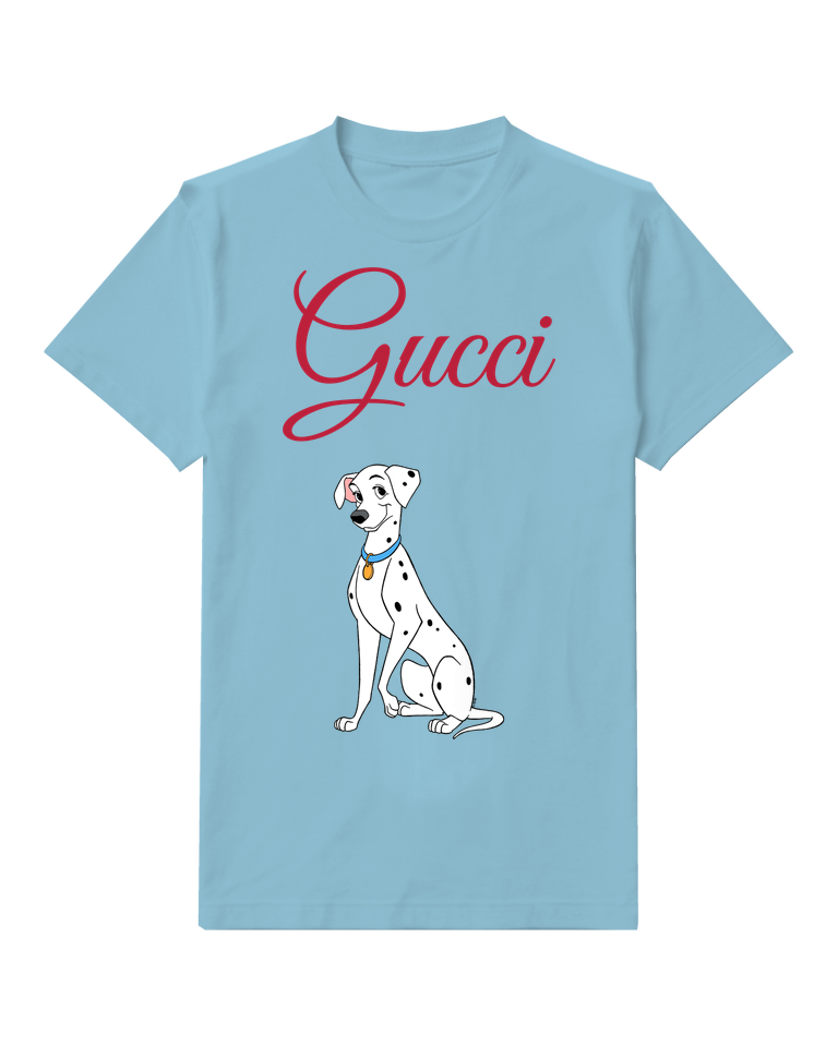 Sky Blue Dalmatian Dog Sitting Upright Graphic T-Shirt - front product view