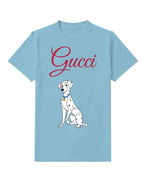 Sky Blue Dalmatian Dog Sitting Upright Graphic T-Shirt - front product view